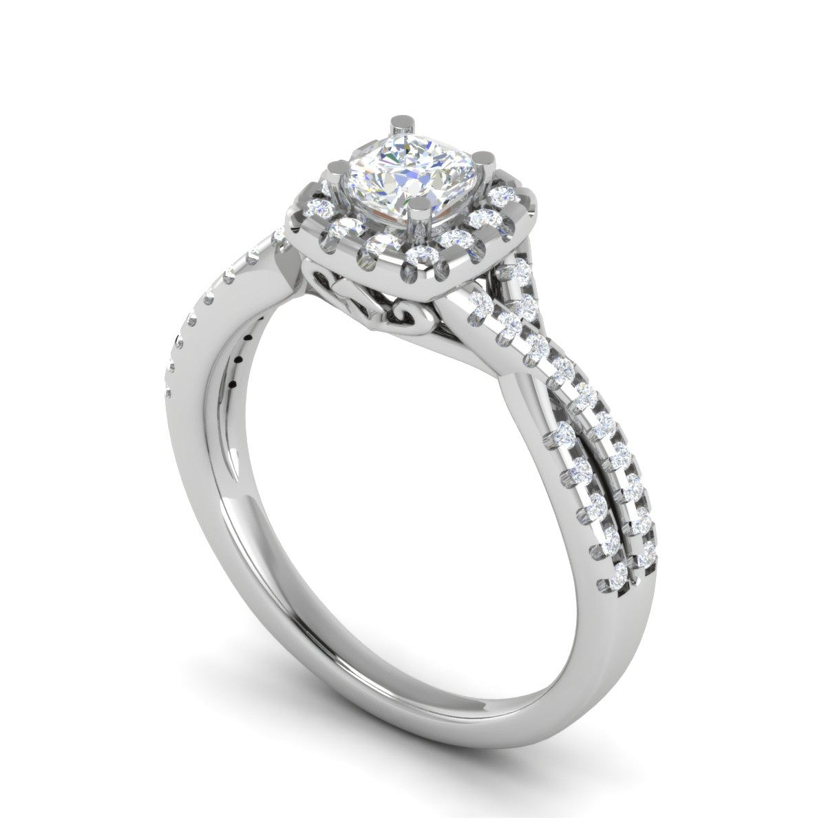 0.30 cts. Cushion Solitaire Halo Twisted Shank Platinum Ring JL PT JRW1547MM   Jewelove.US