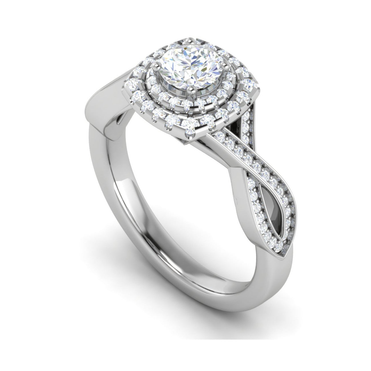 0.50 cts Solitaire Double Halo Diamond Twisted Shank Platinum Ring JL PT RP RD 204   Jewelove.US