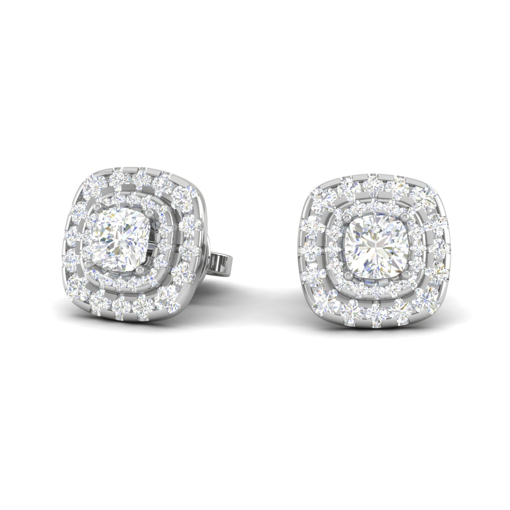 Cushion Solitaire Double Halo Diamond Earrings for Women JL PT E SE CU 109   Jewelove