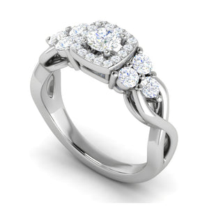 0.50 cts Solitaire Square Halo Diamond Accents Platinum Ring JL PT RH RD 272   Jewelove.US