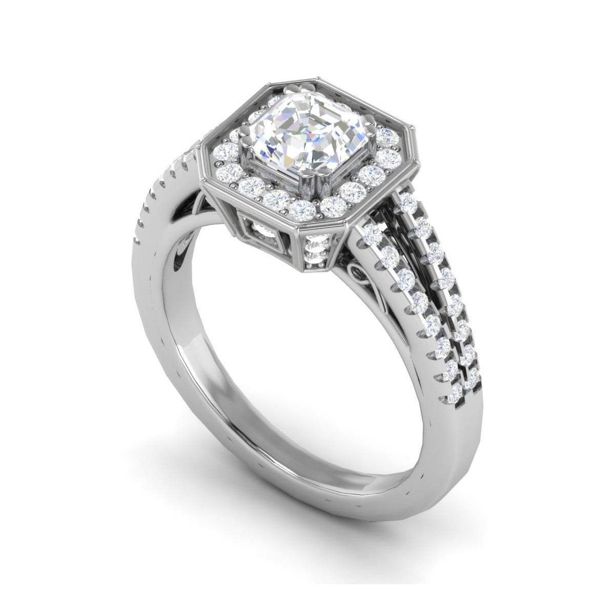 0.50cts Asscher Solitaire Halo Diamond Split Shank Platinum Ring JL PT EN7203WB   Jewelove.US