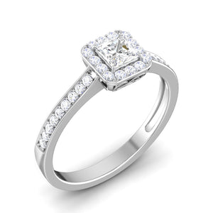 0.30 cts. Princess Cut Diamond Halo Diamond Shank Platinum Solitaire Engagement Ring JL PT RP RD 111   Jewelove.US