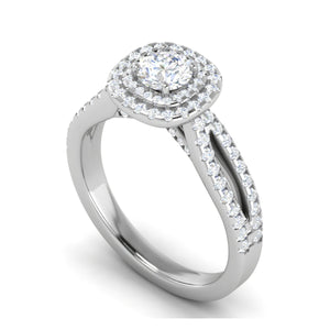 0.50 cts Solitaire Square Double Halo Diamond Split Shank Platinum Ring JL PT RH RD 281   Jewelove.US