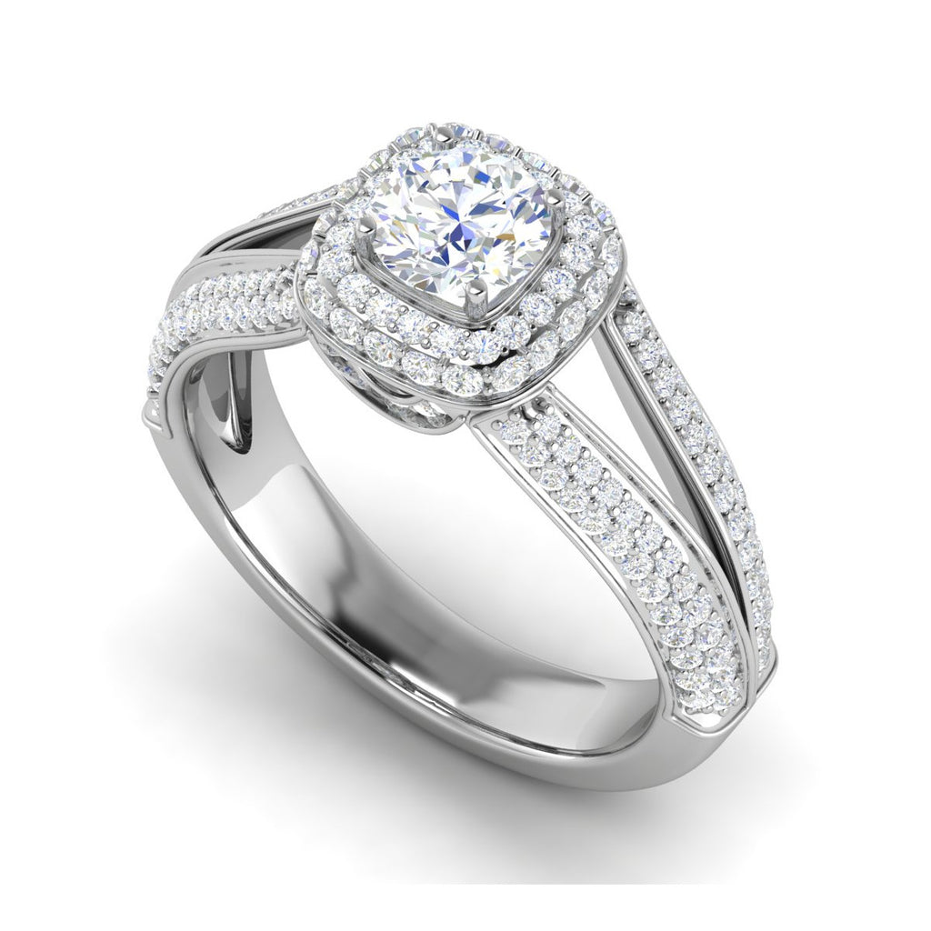 0.50 cts Solitaire Square Double Halo Diamond Split Shank Platinum Ring JL PT RH RD 194   Jewelove.US