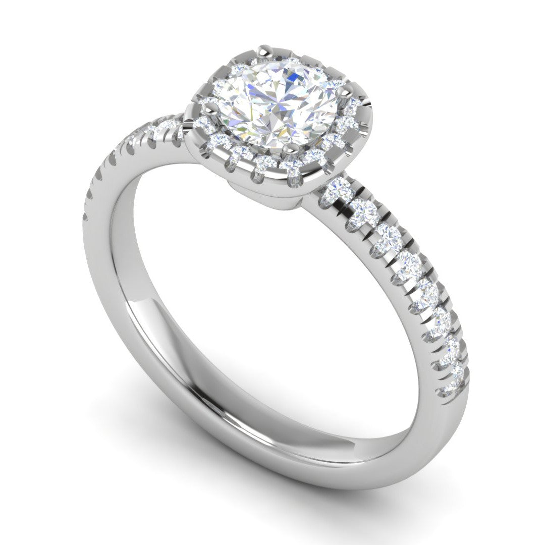 0.50 cts. Single Halo Solitaire Diamond Shank Platinum Ring JL PT RH RD 199   Jewelove.US