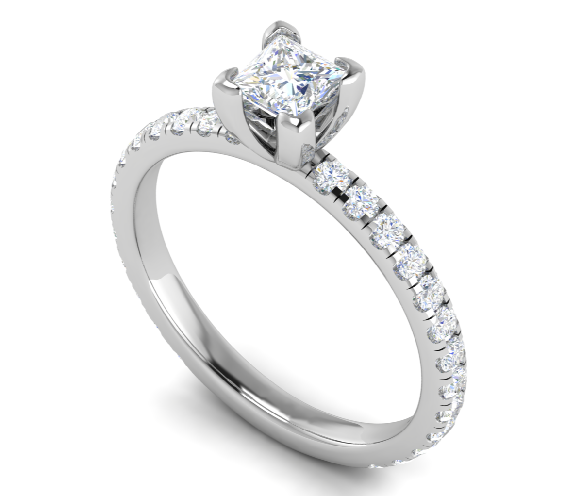 0.50cts Princess Cut Solitaire with Diamond Shank Platinum Ring JL PT RC PR 255   Jewelove.US