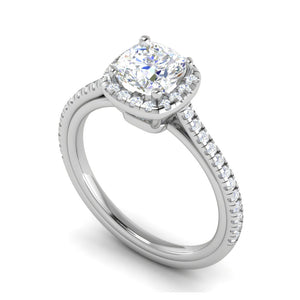 0.50 cts. Cushion Solitaire Halo Diamond Shank Platinum Ring JL PT RH CU 138   Jewelove.US