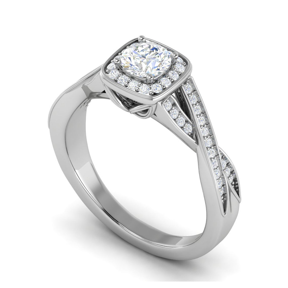 0.50 cts Solitaire Halo Diamond with Twisted Shank Platinum Ring JL PT RH RD 276   Jewelove.US