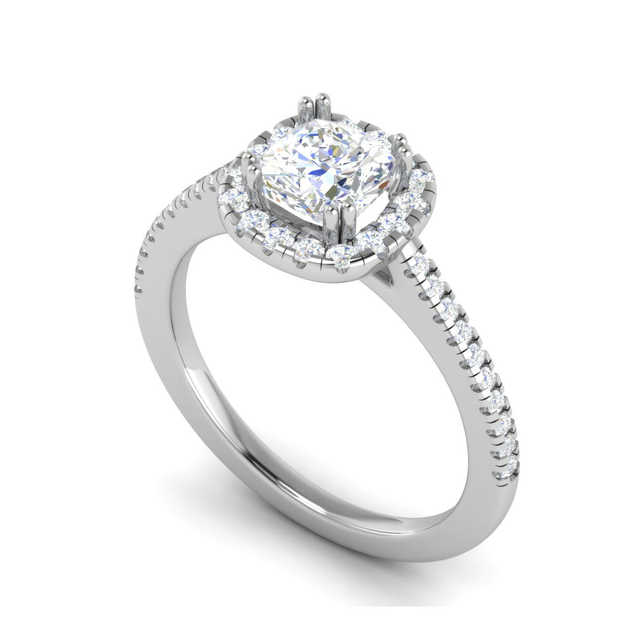 0.50 cts. Cushion Solitaire Halo Diamond Shank Platinum Ring JL PT RH CU 129   Jewelove.US