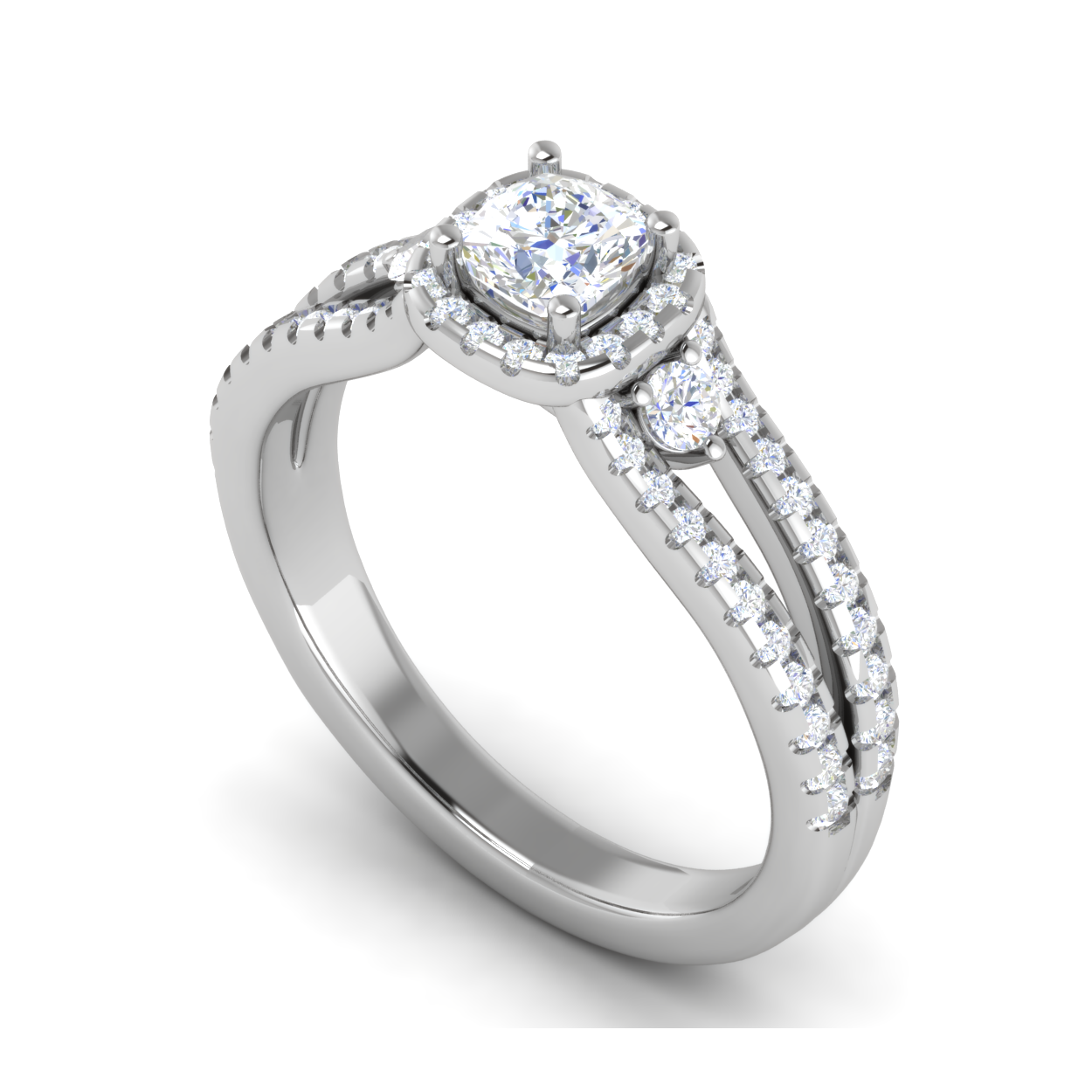 0.50cts Cushion Cut Solitaire Halo Diamond Split Shank Platinum Ring JL PT R3 RD 174   Jewelove.US