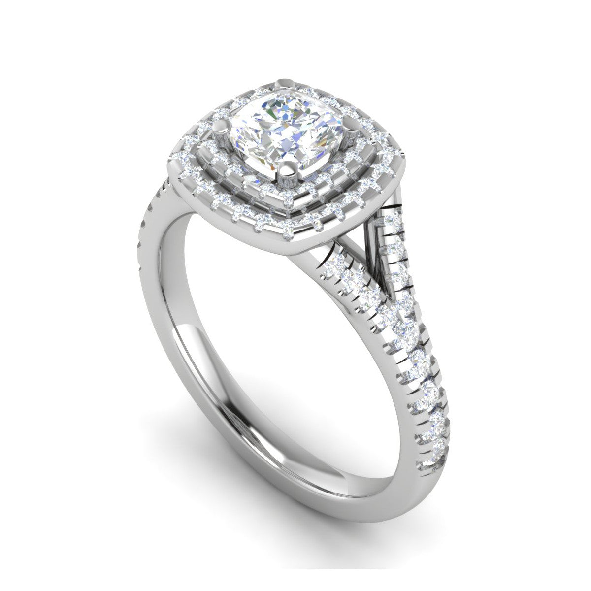 0.50 cts. Cushion Solitaire Double Halo Split Shank Platinum Ring JL PT RH CU 179   Jewelove.US