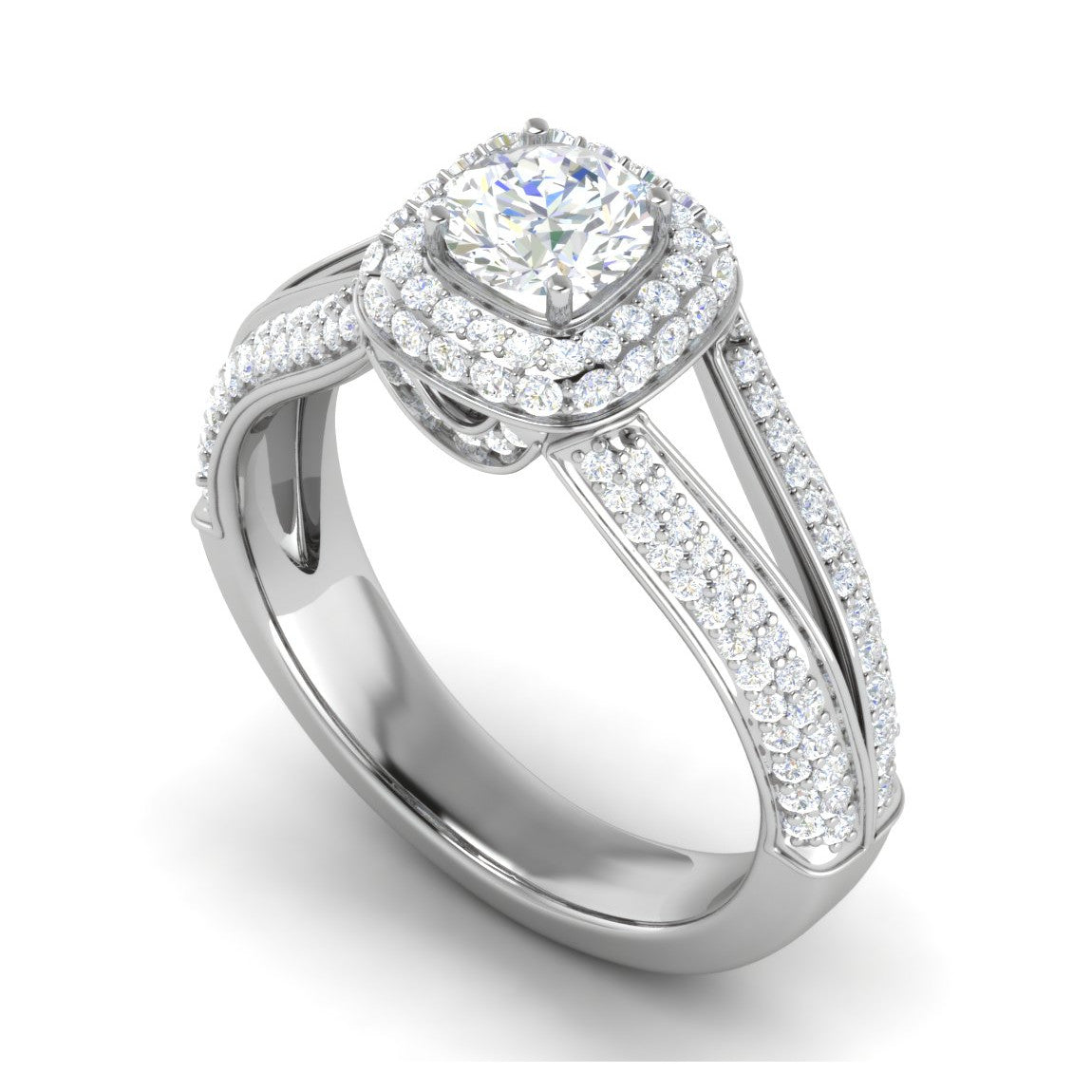 0.50 cts Solitaire Double Halo Diamond Split Shank Platinum Ring JL PT RH RD 196   Jewelove.US