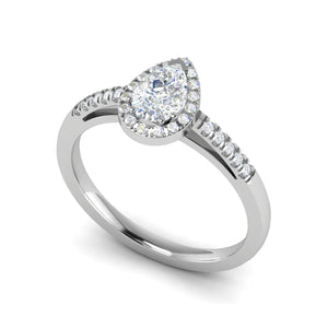 30-Pointer Pear Cut Solitaire Halo Diamond Shank Platinum Ring JL PT SF1749   Jewelove.US