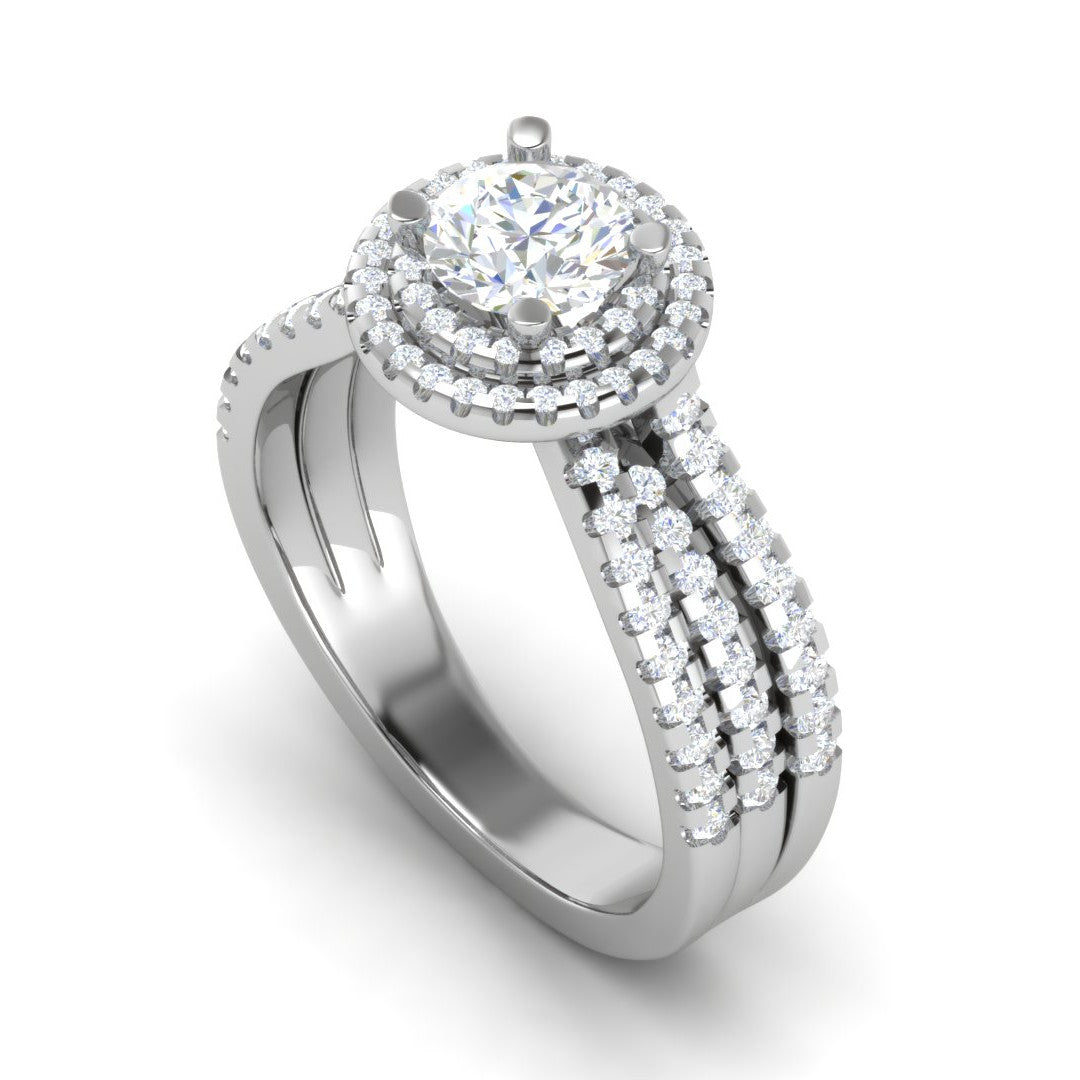 0.50 cts Solitaire Double Halo Diamond Split Shank Platinum Ring JL PT RH RD 214   Jewelove.US