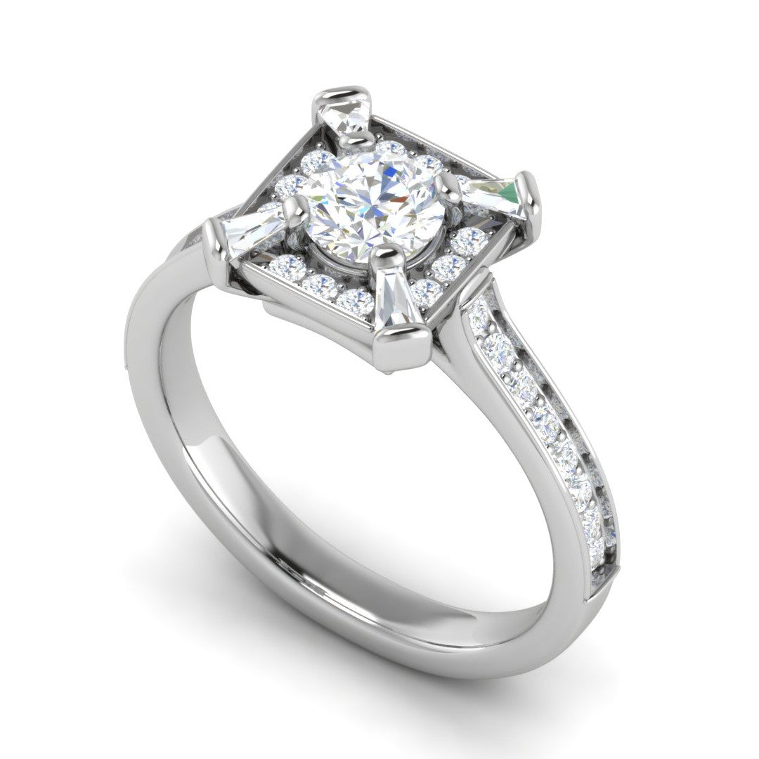 0.50 cts Solitaire Square Halo Diamond with Shank Platinum Ring JL PT RH RD 279   Jewelove.US