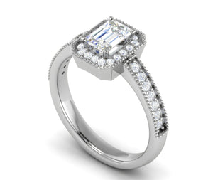 0.70 cts Emerald Cut Diamonds Halo Diamond Shank Platinum Ring JL PT RH EM 159   Jewelove.US
