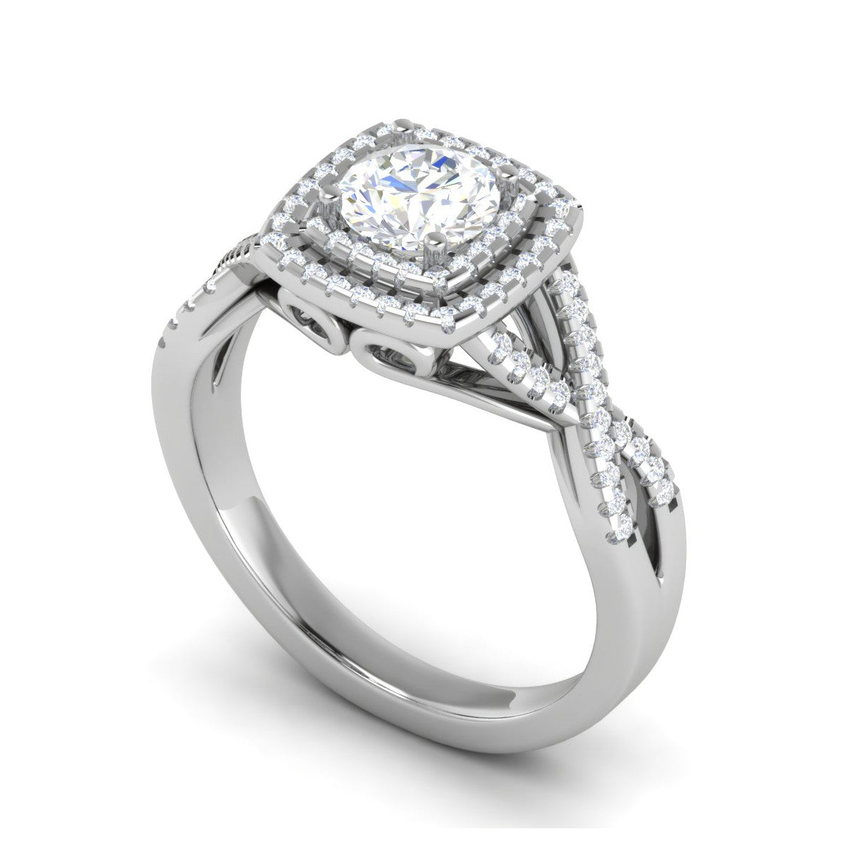 0.50 cts Solitaire Square Halo Diamond with Twisted Shank Platinum Ring JL PT RH RD 274   Jewelove.US