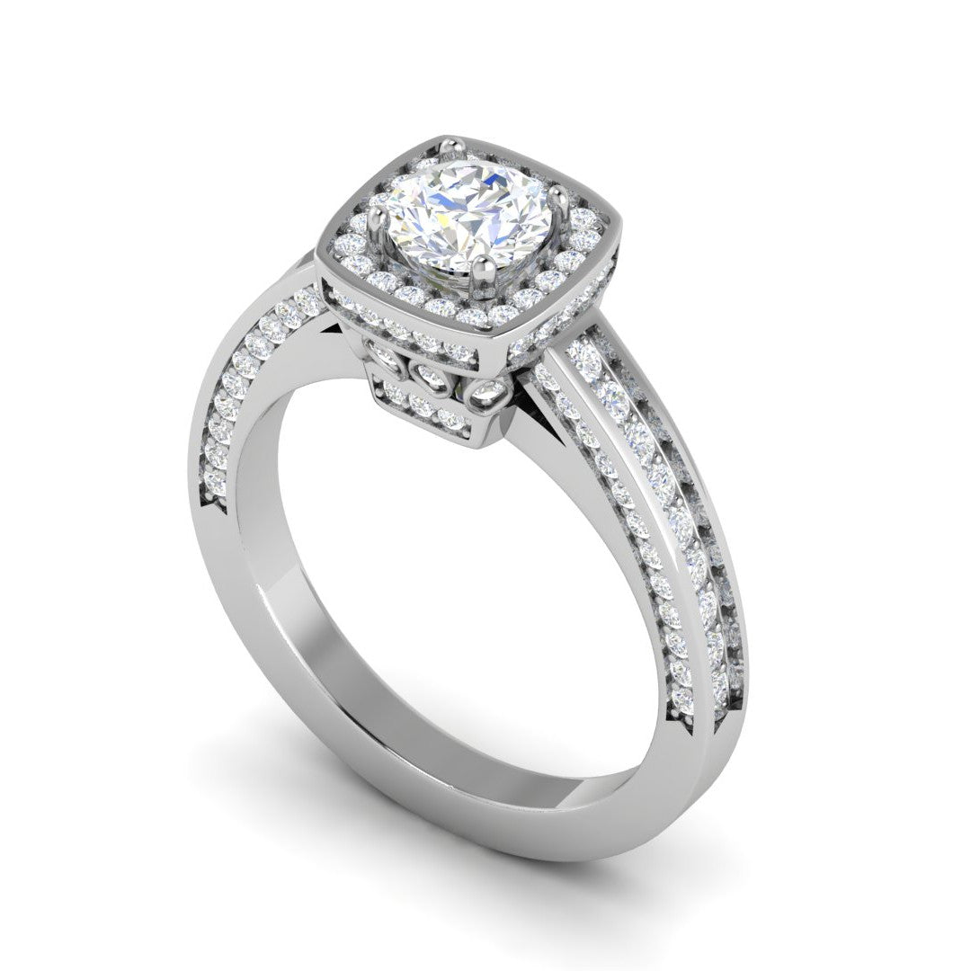 0.50 cts Solitaire Square halo Diamond Split Shank Platinum Ring JL PT RH RD 177   Jewelove.US