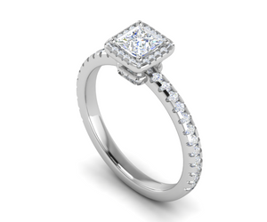 0.50 cts Princess Cut Solitaire Square Halo Diamond Shank Platinum Ring JL PT RH PR 245   Jewelove.US