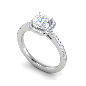 0.50 cts. Cushion Solitaire Halo Diamond Shank Platinum Ring JL PT RH AS 121   Jewelove.US