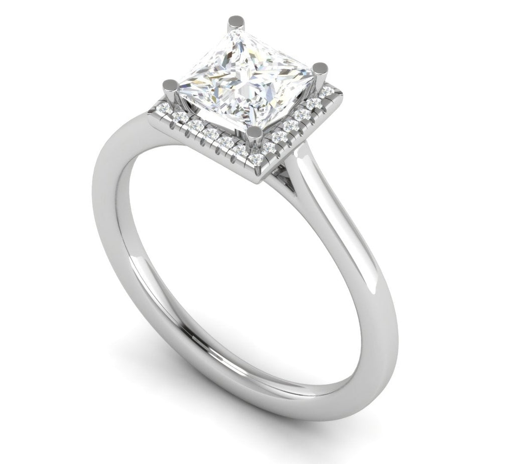 0.70 cts Princess Cut Solitaire Square Halo Diamond Platinum Ring JL PT RH PR 115   Jewelove.US