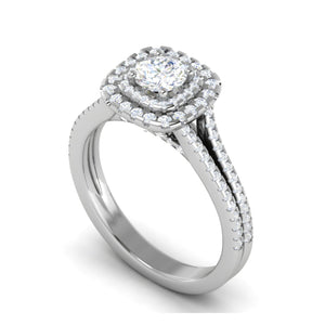 0.50 cts Solitaire Square Double Halo Diamond Split Shank Platinum Ring JL PT RH RD 263   Jewelove.US