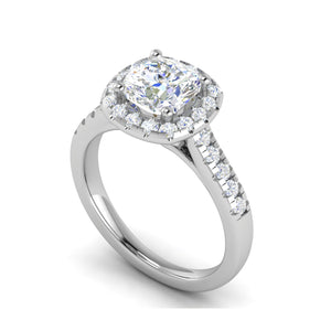 0.50cts Cushion Solitaire Platinum Halo Diamond Shank Ring JL PT REHS1561   Jewelove.US