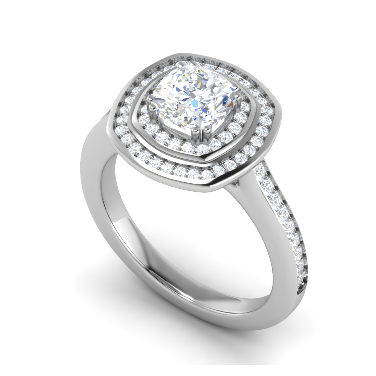 0.50 cts. Cushion Solitaire Double Halo Diamond Shank Platinum Ring JL PT RH CU 147   Jewelove.US