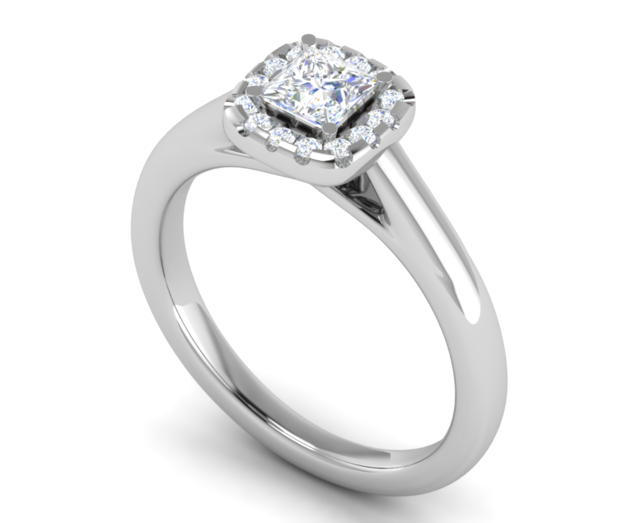 0.50 cts Princess Cut Solitaire Single Halo Diamond Platinum Ring JL PT RH PR 290   Jewelove.US