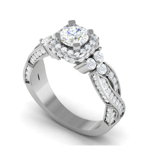 Designer 0.30cts Solitaire Square Halo Diamond Twisted Shank Platinum Ring JL PT RV RD 148   Jewelove