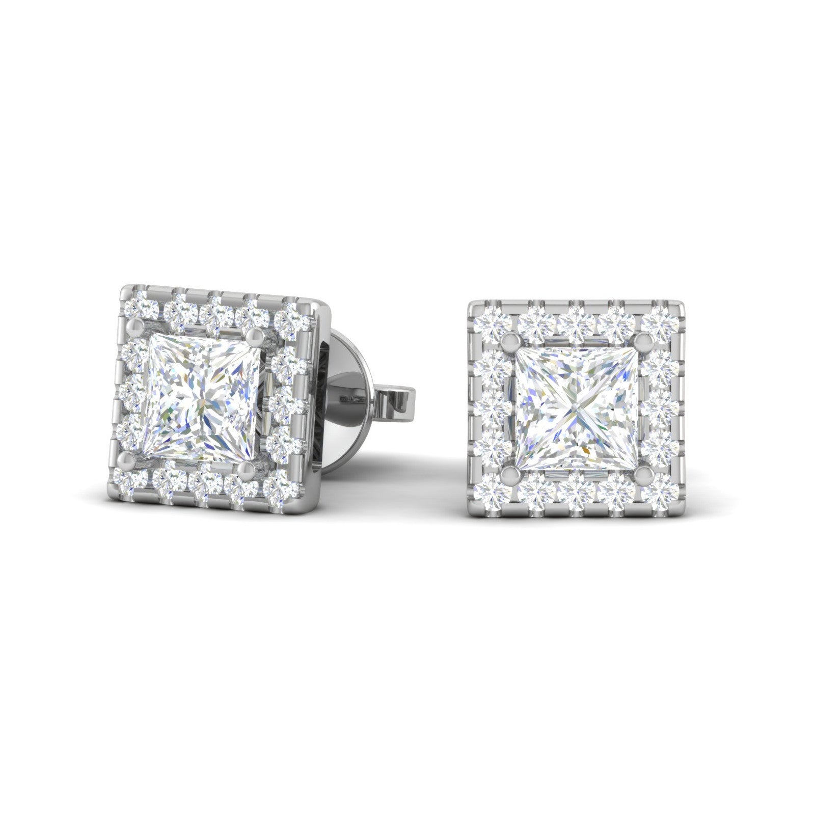 Platinum Princess Cut Solitaire Diamonds Earrings JL PT E SE RD 108   Jewelove