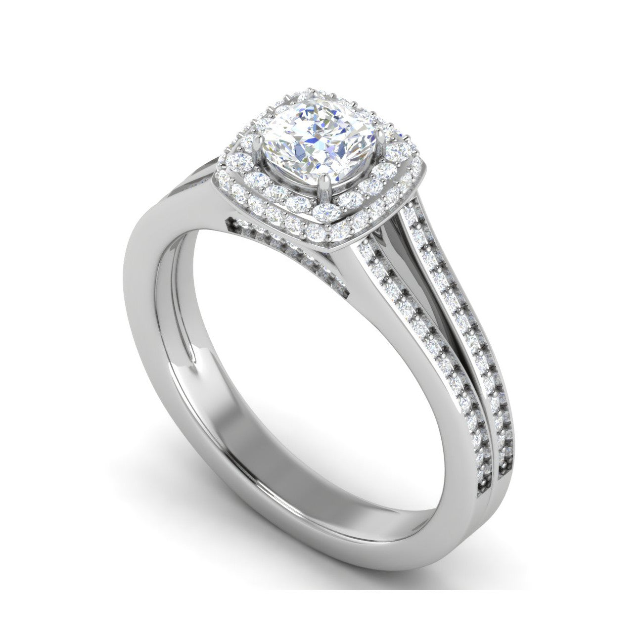 0.30 cts. Cushion Solitaire Double Halo Split Shank Platinum Ring JL PT RH CU 252   Jewelove.US