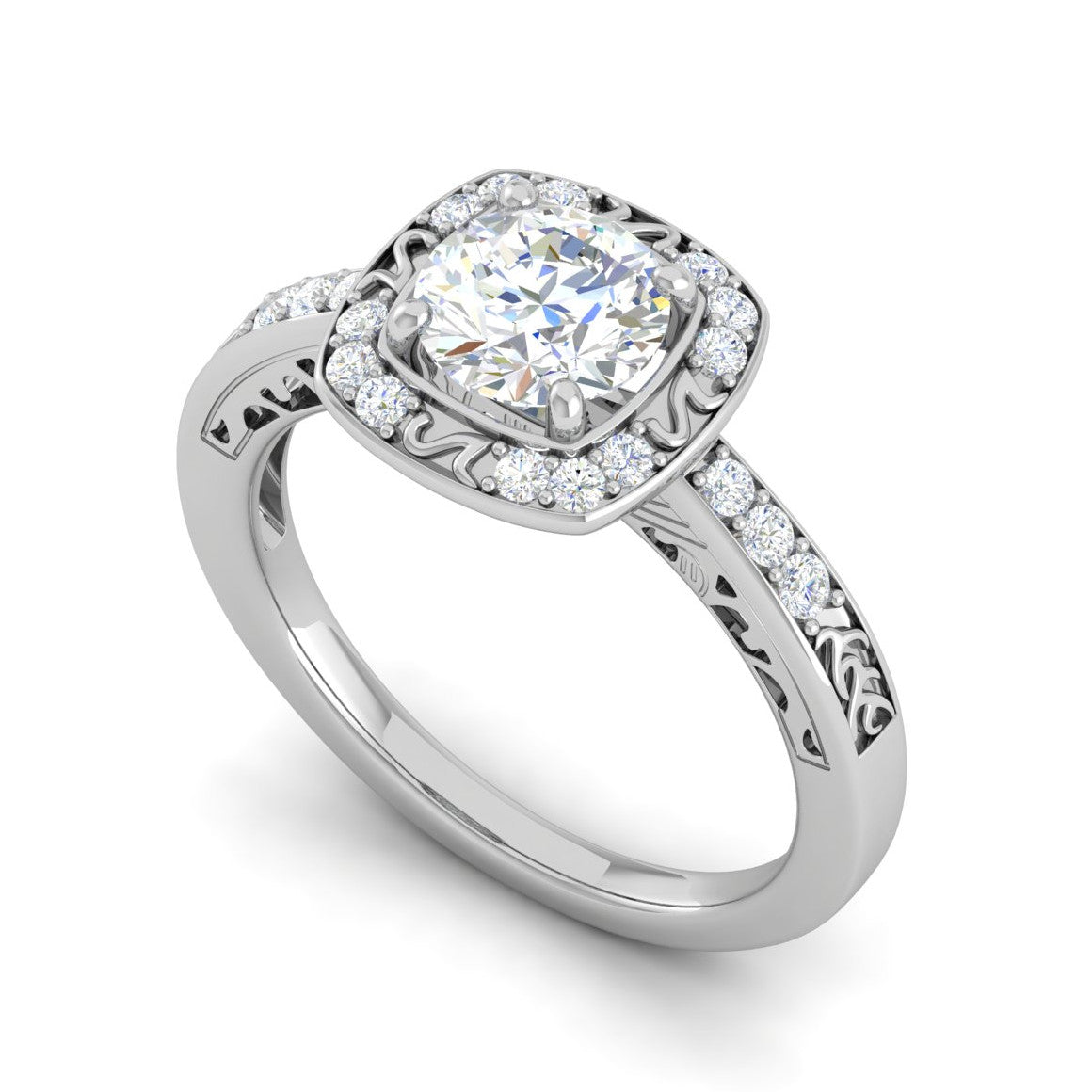 0.50cts Halo Solitaire Halo Diamond Shank Platinum Ring JL PT WB5817E   Jewelove.US