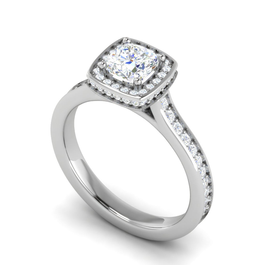 0.30cts. Cushion Solitaire Double Halo Diamond Shank Platinum Ring JL PT RH CU 168   Jewelove.US