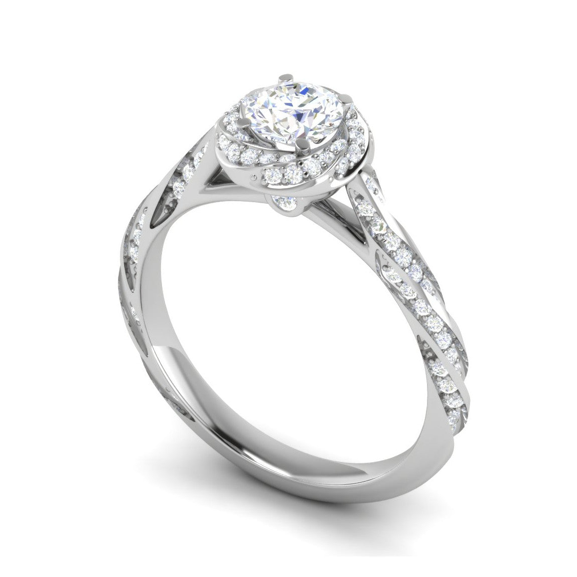 Designer 0.50 cts Solitaire Halo Diamond with Shank Platinum Ring JL PT RH RD 277   Jewelove.US