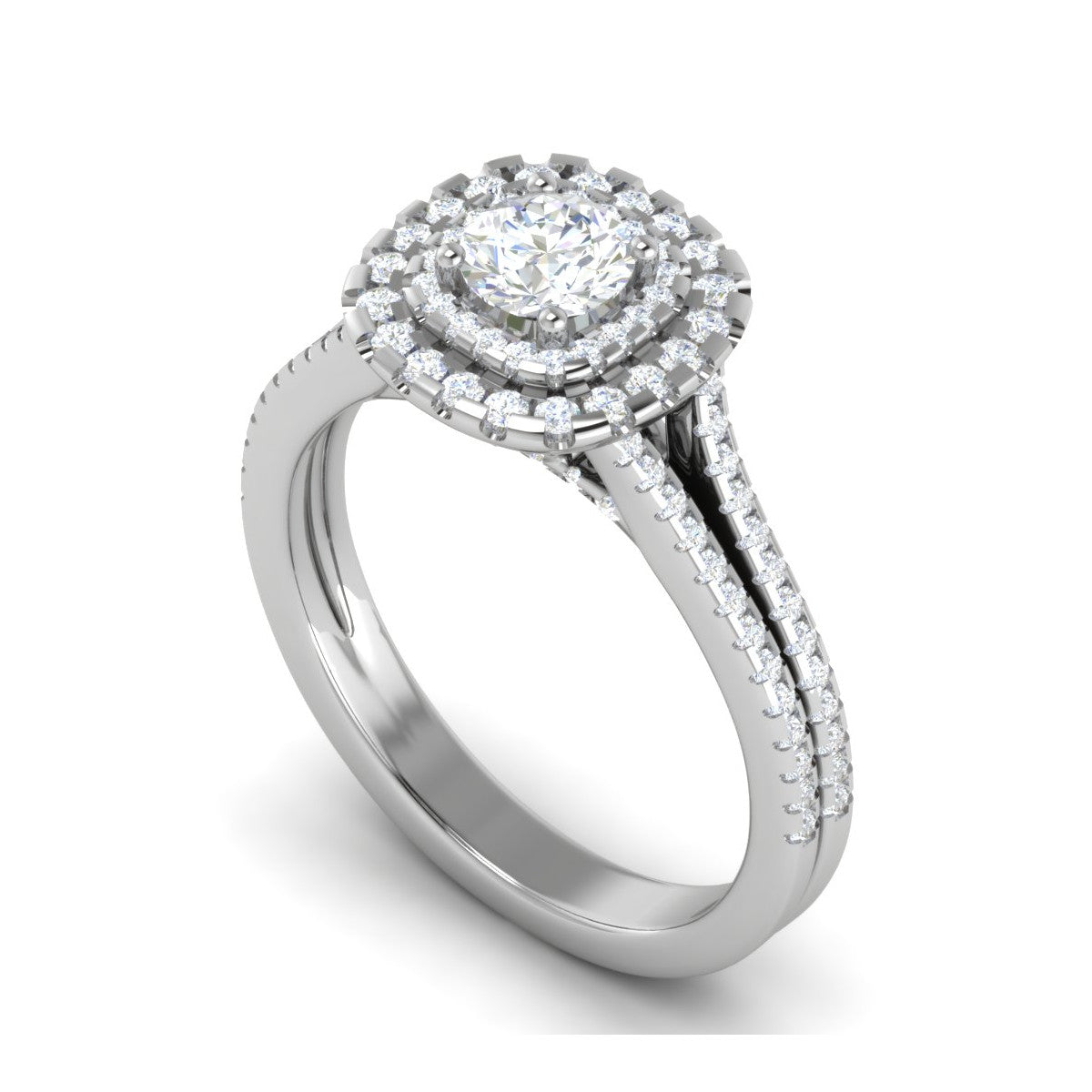 0.50 cts Solitaire Double Square Halo Diamond Split Shank Platinum Ring JL PT RH RD 266   Jewelove.US