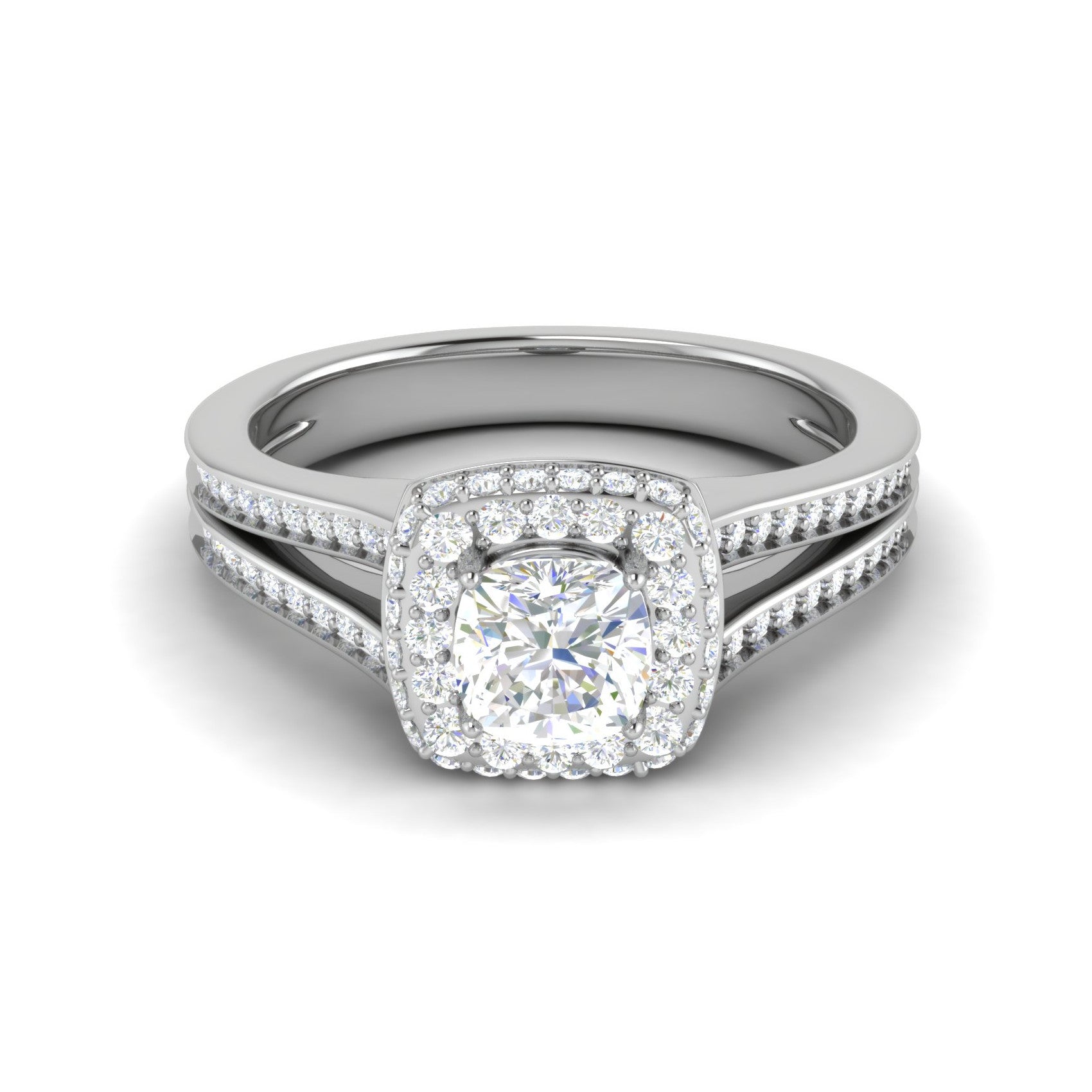 0.30 cts. Cushion Solitaire Double Halo Split Shank Platinum Ring JL PT RH CU 252   Jewelove.US