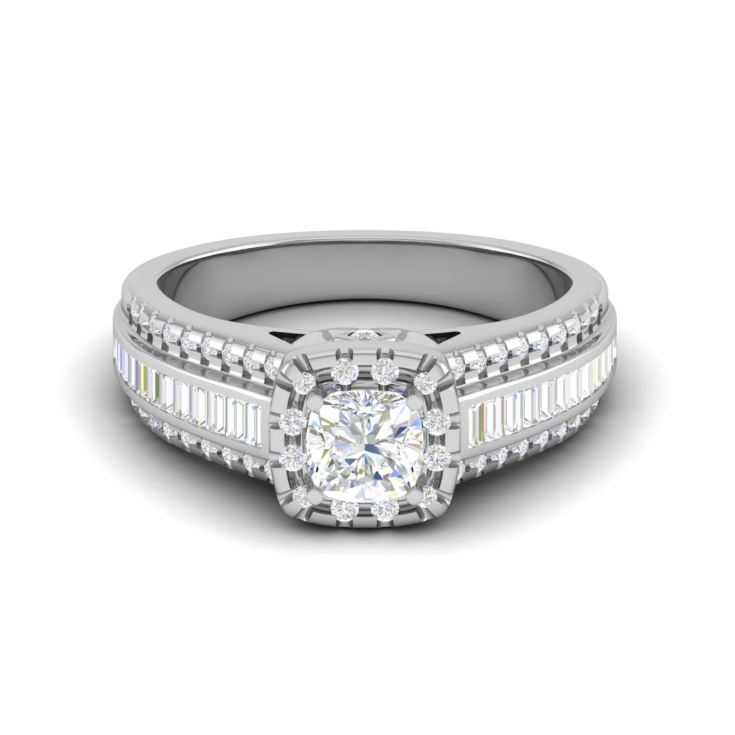 0.50 cts Cushion Solitaire Halo Diamond Split Shank Platinum Ring JL PT JRW07651F   Jewelove.US