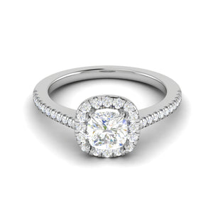 0.50 cts. Cushion Solitaire Halo Diamond Shank Platinum Ring JL PT RH CU 129   Jewelove.US