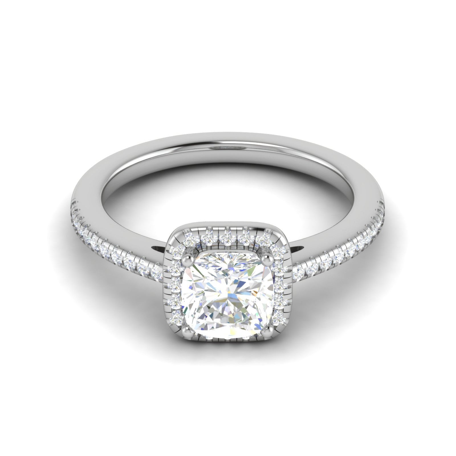 0.50 cts. Cushion Solitaire Halo Diamond Shank Platinum Ring JL PT RH AS 121   Jewelove.US