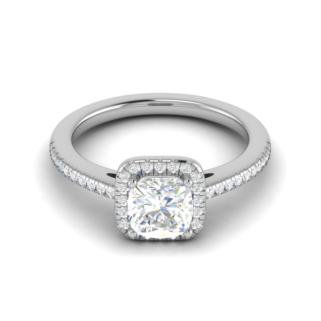 0.50 cts. Cushion Solitaire Halo Diamond Shank Platinum Ring JL PT RH AS 121   Jewelove.US