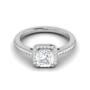 0.50 cts. Cushion Solitaire Halo Diamond Shank Platinum Ring JL PT RH AS 121   Jewelove.US