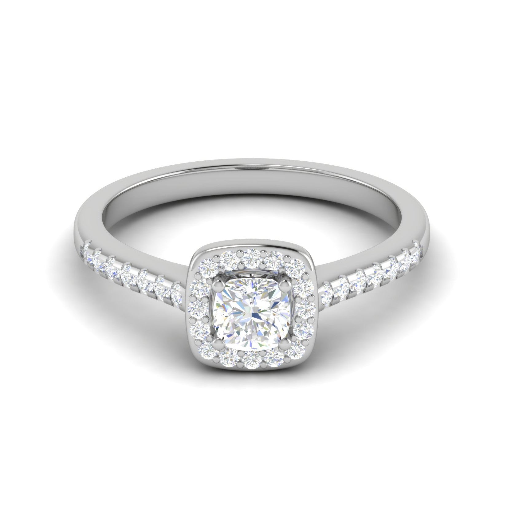 0.30 cts. Cushion Solitaire Halo Diamond Shank Platinum Ring JL PT RH AS 294   Jewelove.US