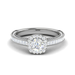 0.50 cts Solitaire Halo Diamond Platinum with Princess cut Side Diamond Ring JL PT RH RD 192   Jewelove.US