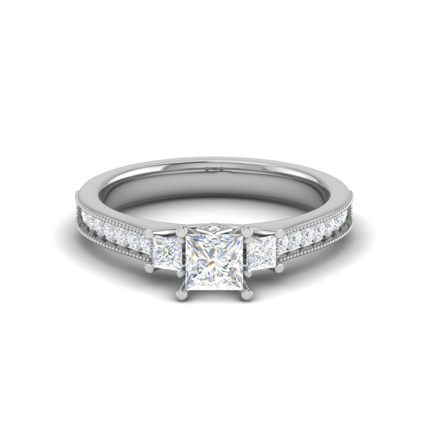 0.30 cts. Princess Cut Diamond Diamond Shank Platinum Solitaire Engagement Ring JL PT 150   Jewelove.US