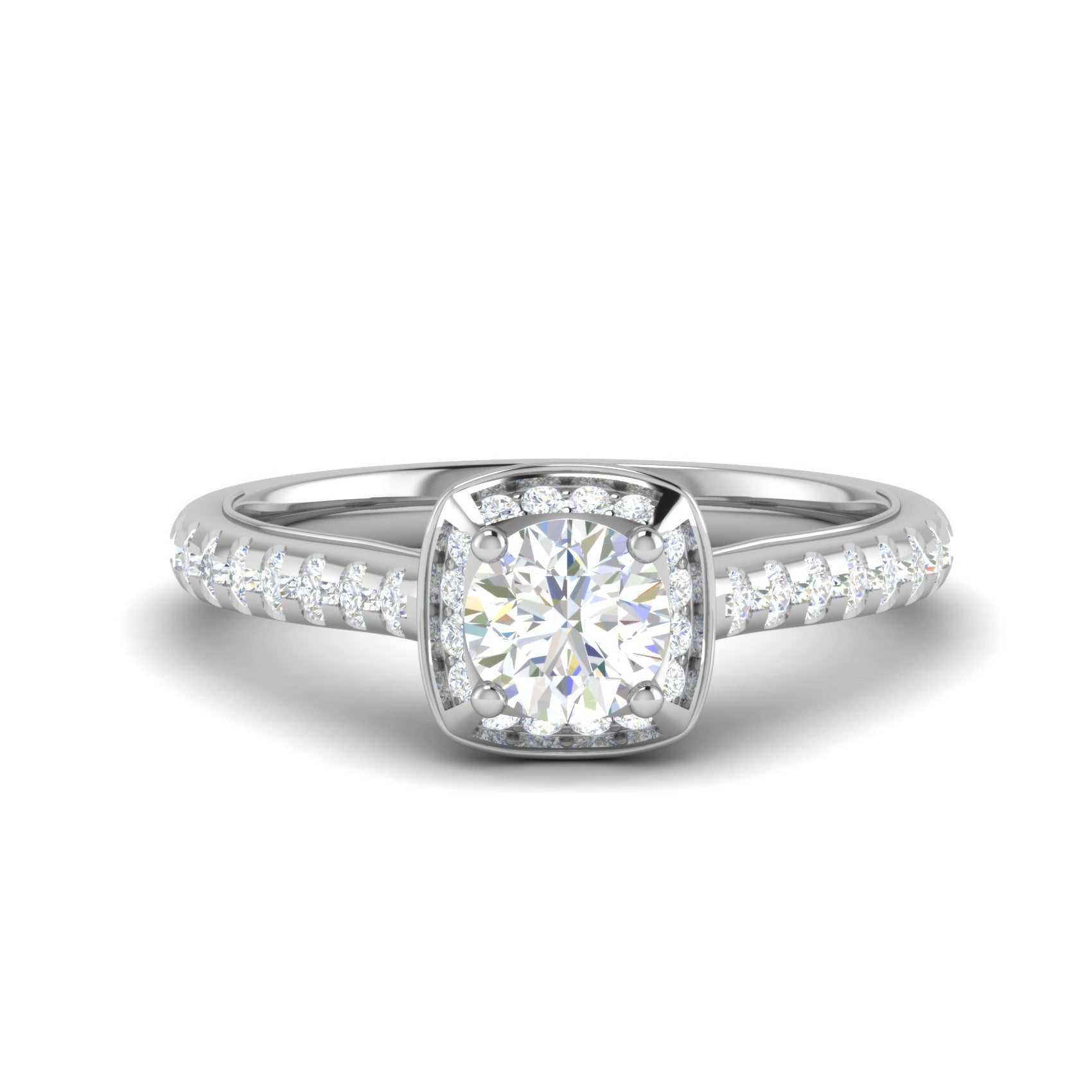 0.50 cts Solitaire Square Halo Diamond Split Platinum Ring JL PT RH RD 180   Jewelove.US