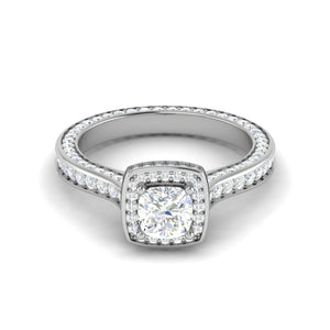 0.30cts. Cushion Solitaire Double Halo Diamond Split Shank Platinum Ring JL PT RH CU 158   Jewelove.US