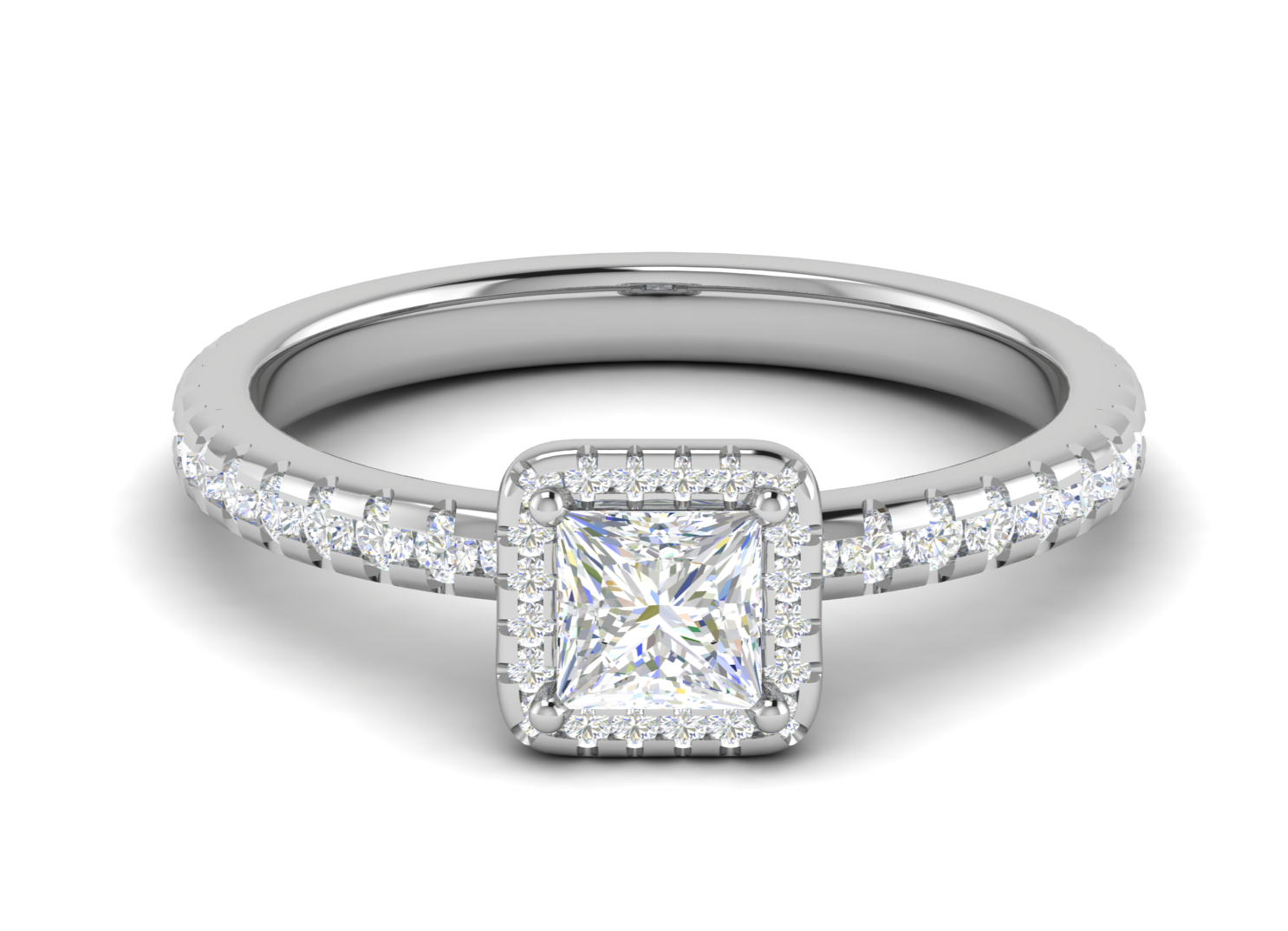 0.50 cts Princess Cut Solitaire Square Halo Diamond Shank Platinum Ring JL PT RH PR 245   Jewelove.US