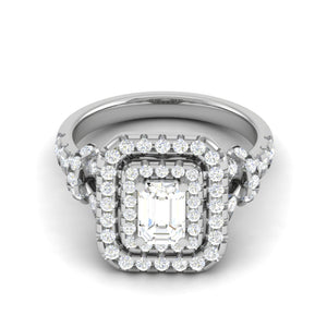 0.50cts Emerald Cut Solitaire Double Halo Diamond Shank Platinum Ring JL PT JRW2822MM   Jewelove.US