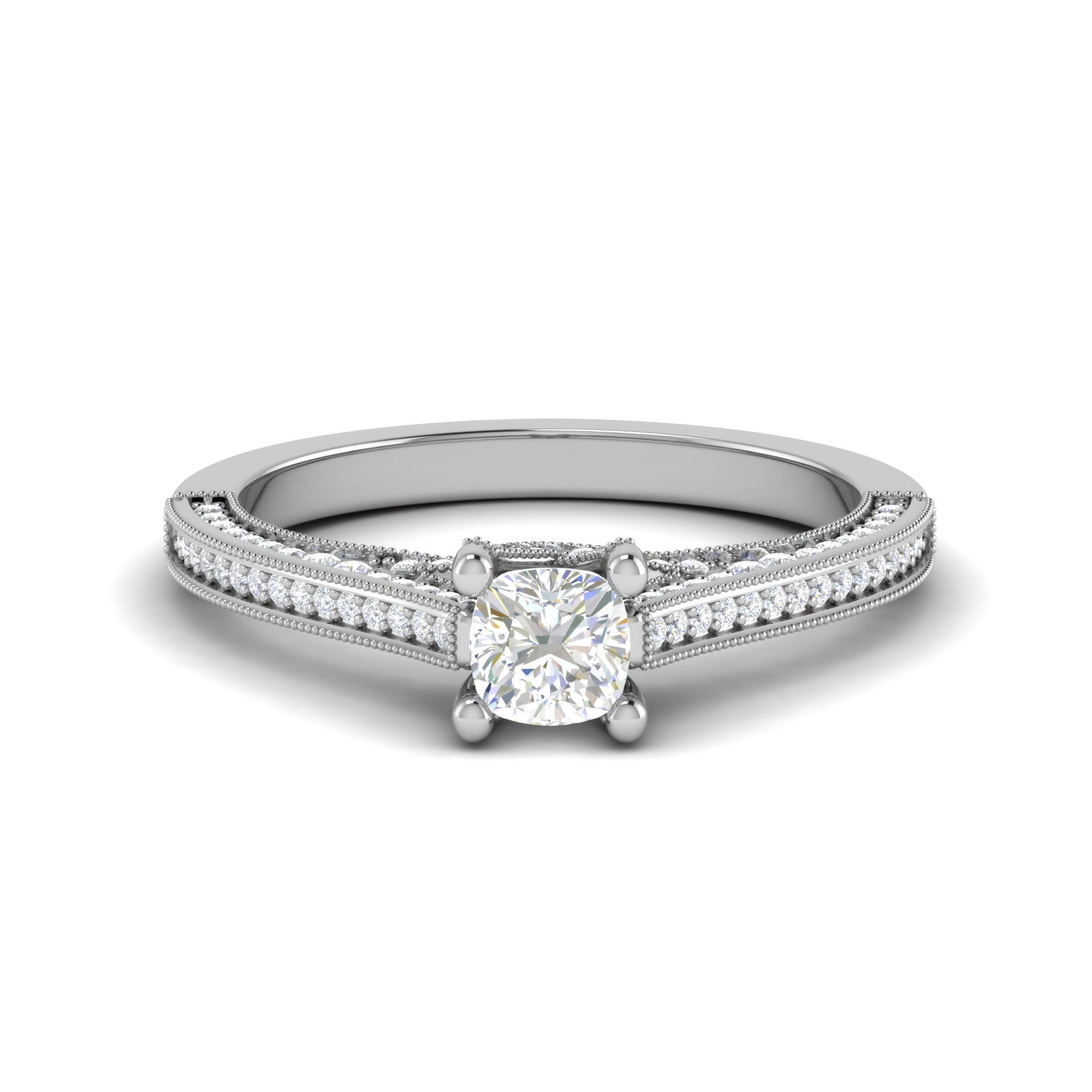 0.50 cts. Cushion Solitaire Diamond Split Shank Platinum Ring JL PT RP CU 190   Jewelove.US